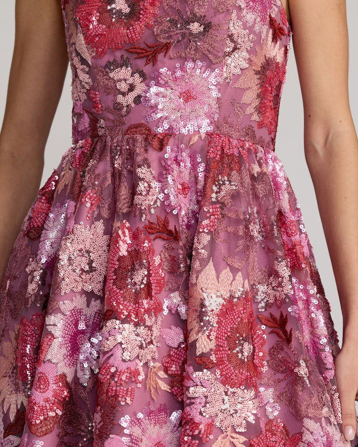 Mac Duggal 69109 Purple Floral Sequin Strapless Midi Dress