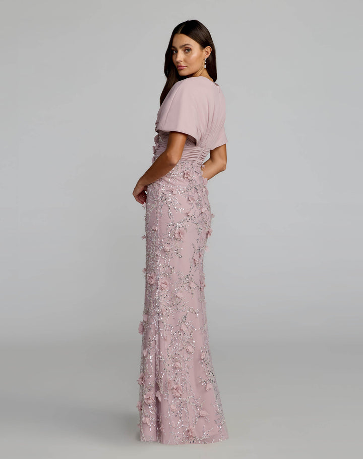 Mac Duggal 69125 Purple Embellished Draped Cape Sleeve Gown
