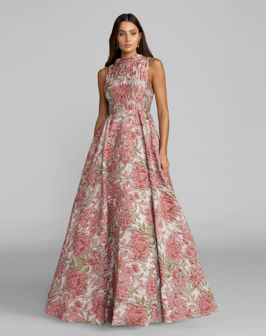 Mac Duggal 69177 Pink Sleeveless Brocade V-Back Ball Gown