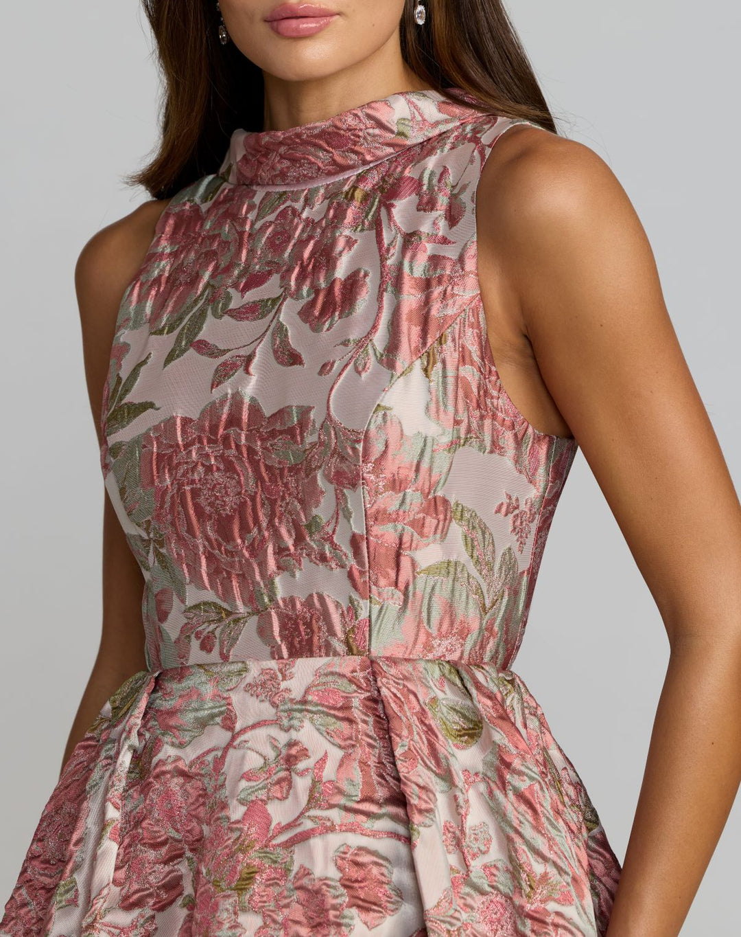 Mac Duggal 69177 Pink Sleeveless Brocade V-Back Ball Gown