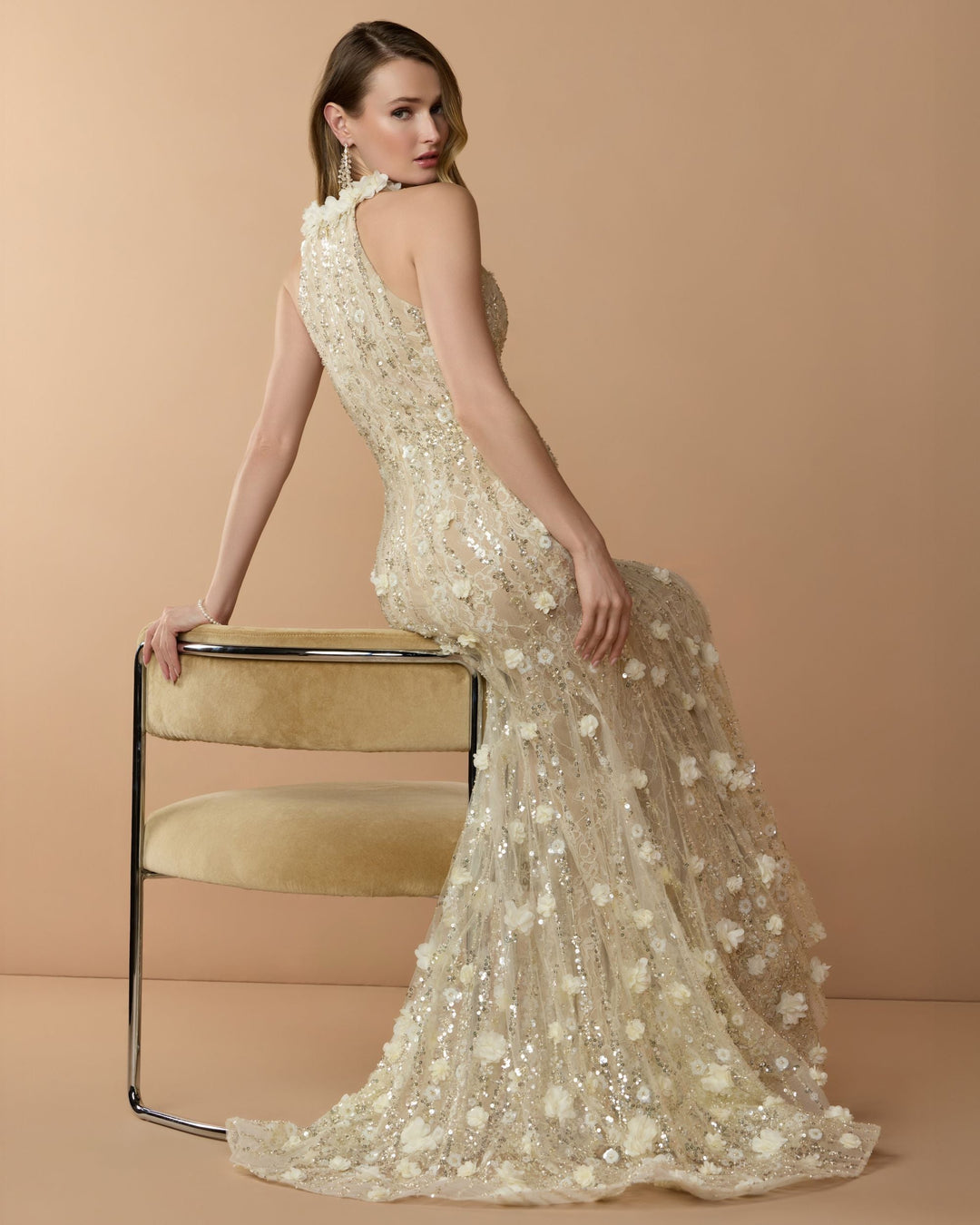 Mac Duggal 69189 Embellished Lace Halter Neck Mermaid Gown