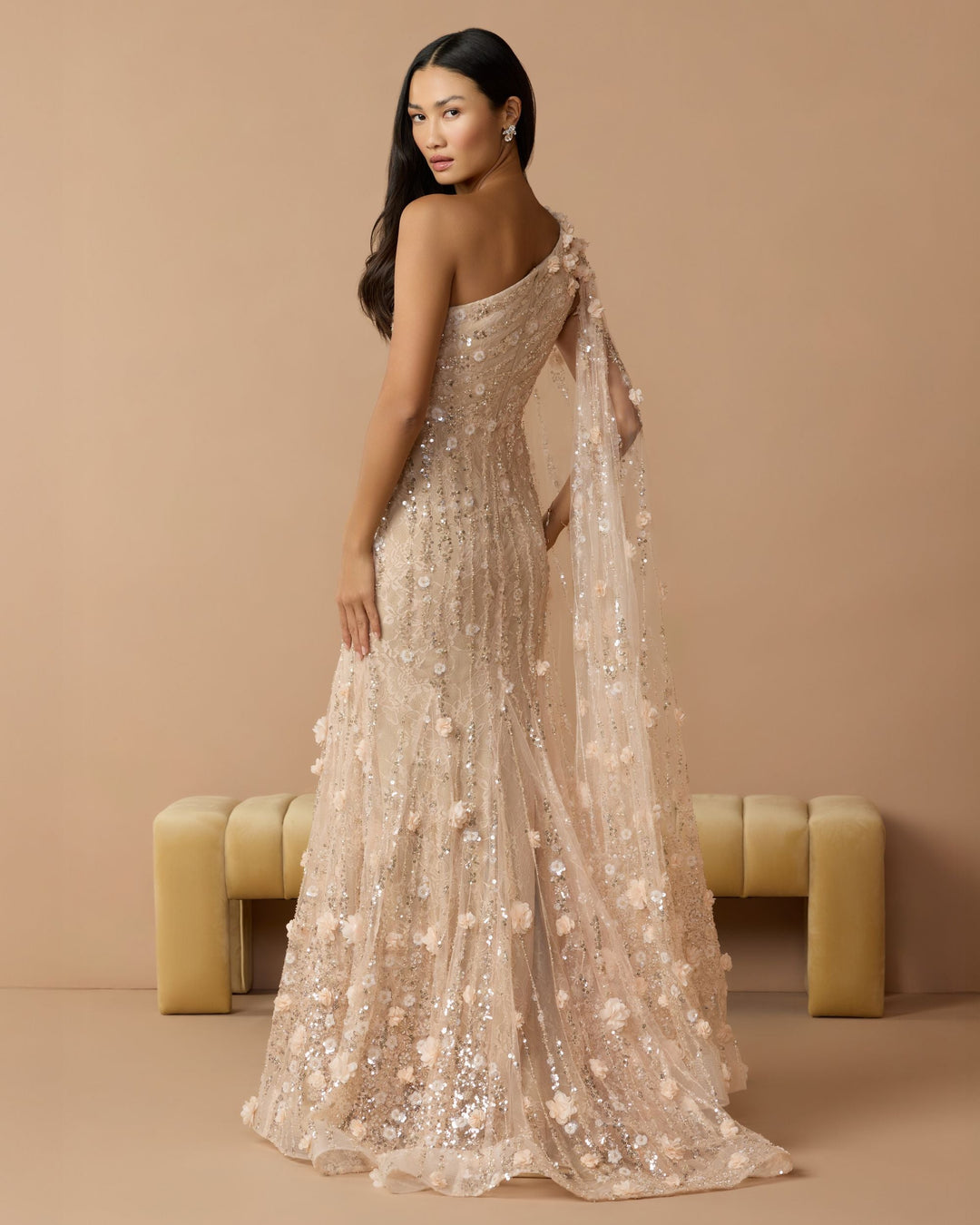 Mac Duggal 69190 One Shoulder Embellished Gown With Cape Sleeve