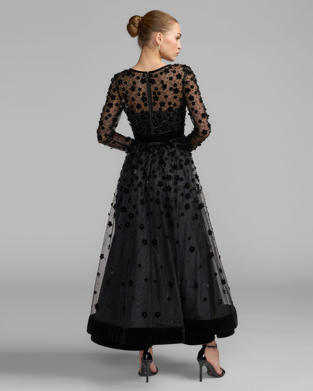 Mac Duggal 69200 Velvet Floral Appliqué Maxi Dress