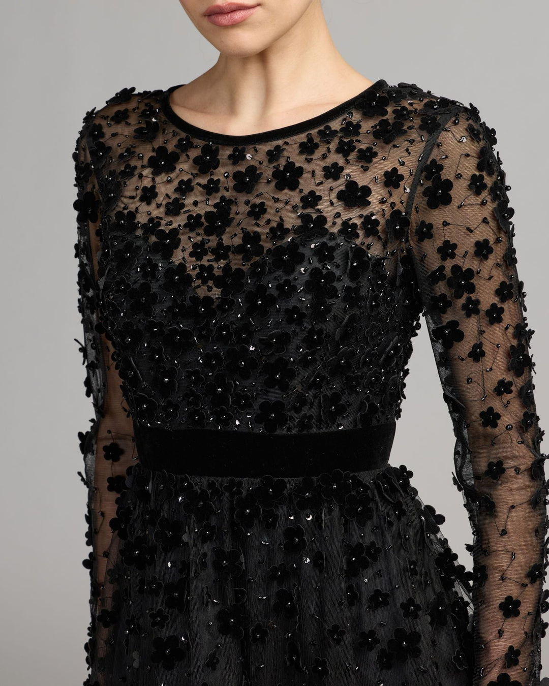 Mac Duggal 69200 Velvet Floral Appliqué Maxi Dress