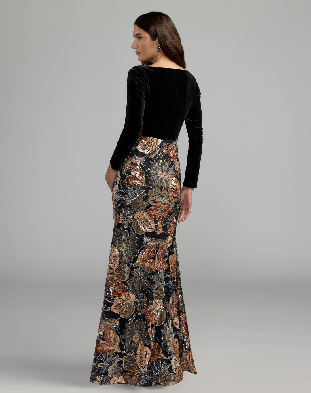 Mac Duggal 69223 Long Sleeve Floral Embellished Velvet Gown