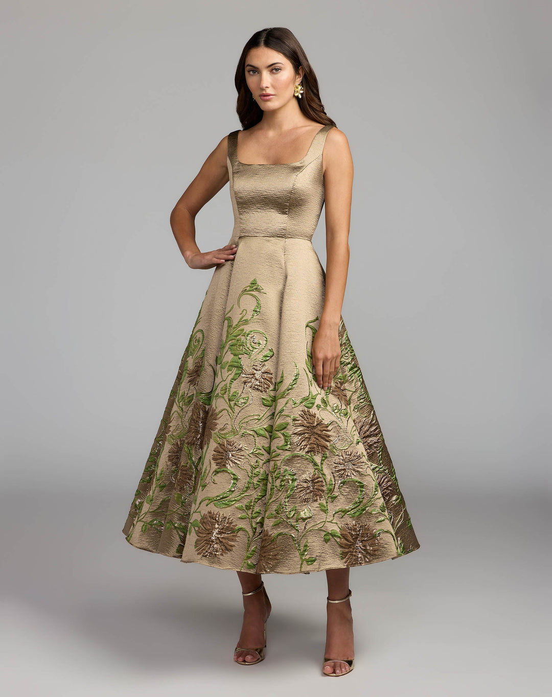 Mac Duggal 69238 Floral Brocade A-Line Midi Dress