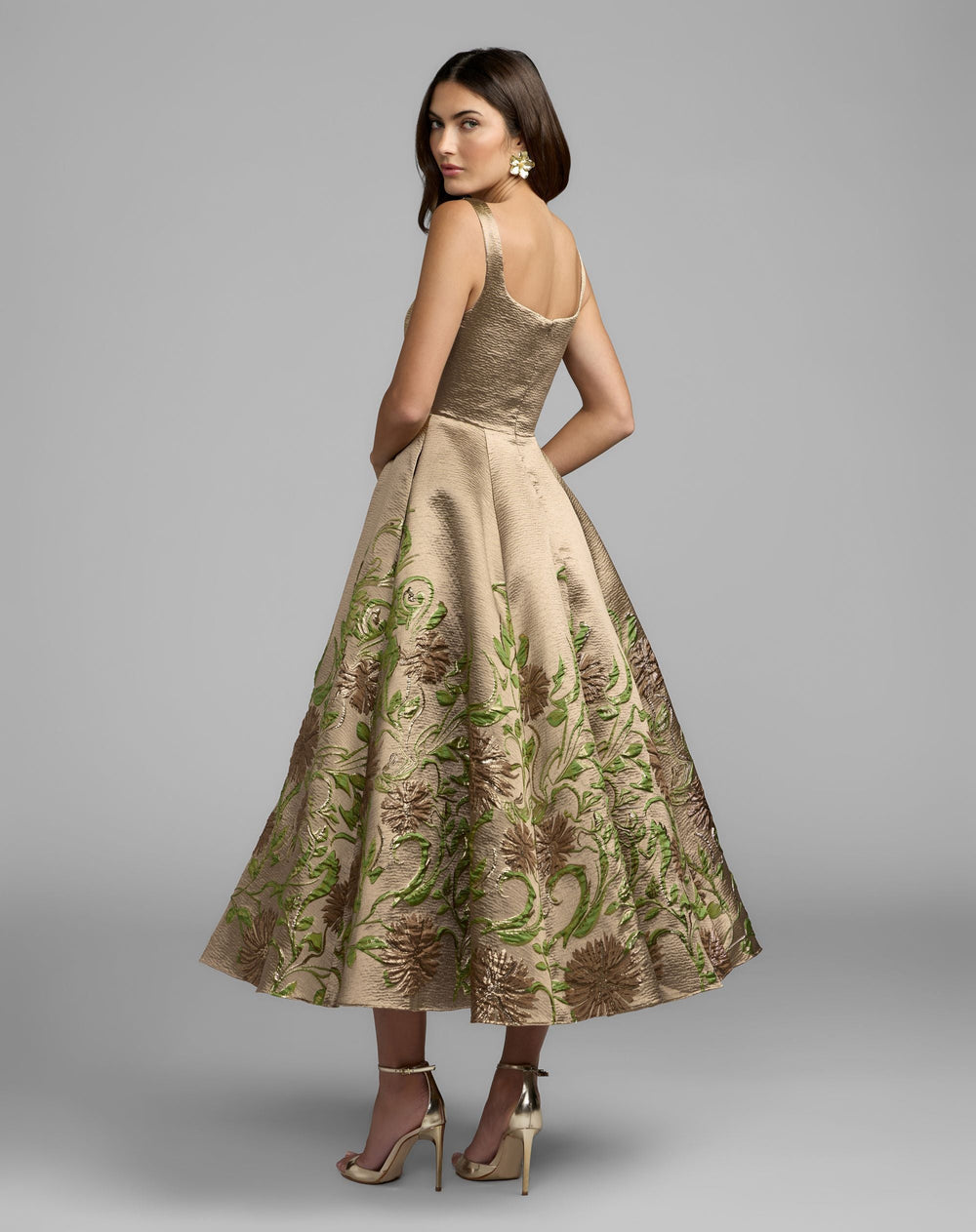 Mac Duggal 69238 Floral Brocade A-Line Midi Dress