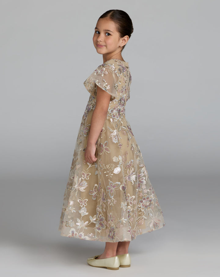 Mac Duggal 69318 Girls Floral Embroidered A-Line Midi Dress