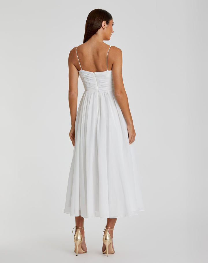 Mac Duggal EFFORTLESSLY Faux Wrap Sleeveless Flowy Midi Dress