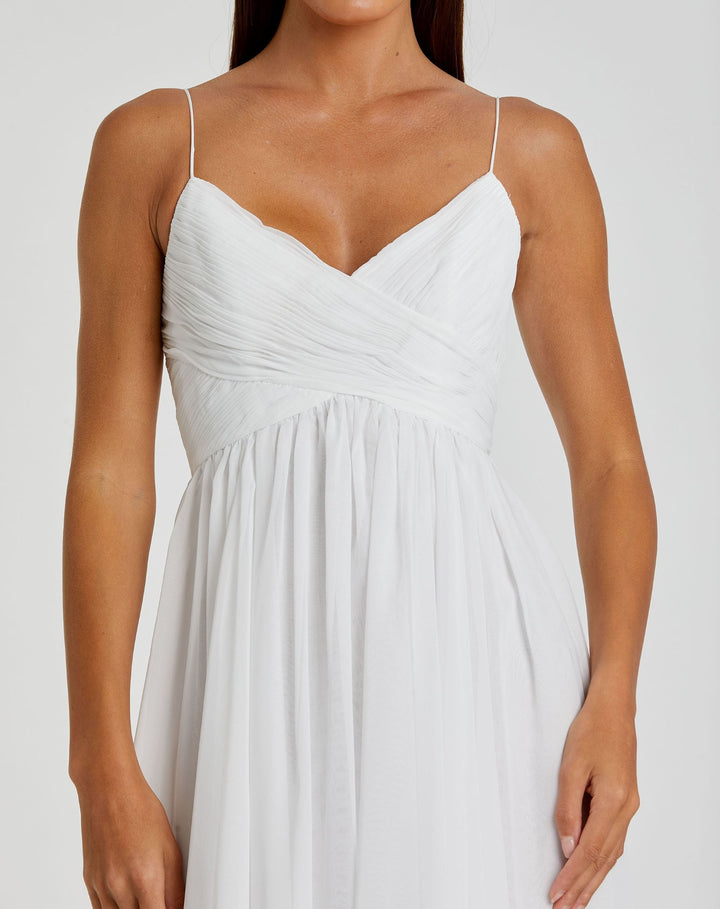 Mac Duggal EFFORTLESSLY Faux Wrap Sleeveless Flowy Midi Dress