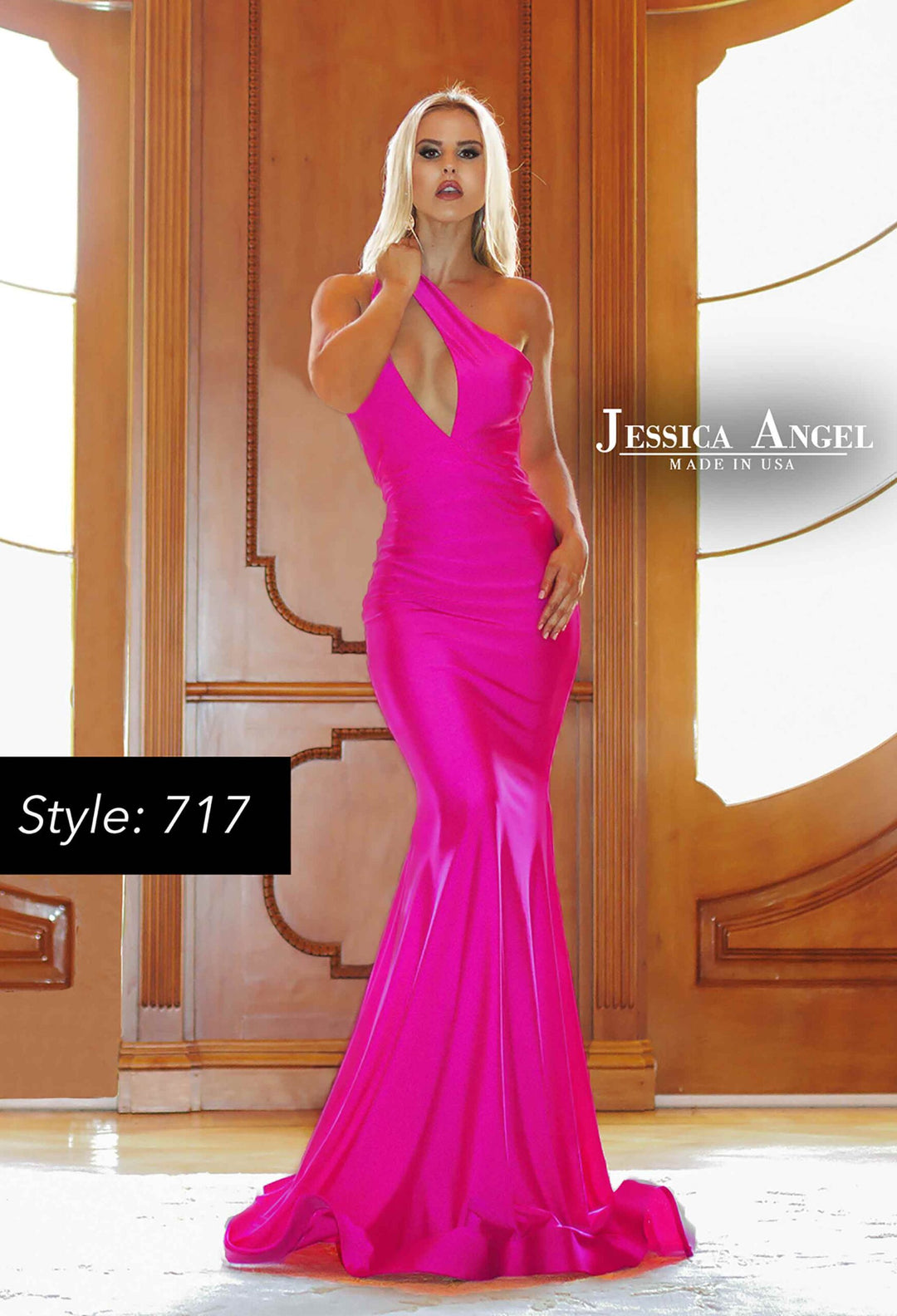 Jessica Angel 717 asymmetric halter mermaid gown front view