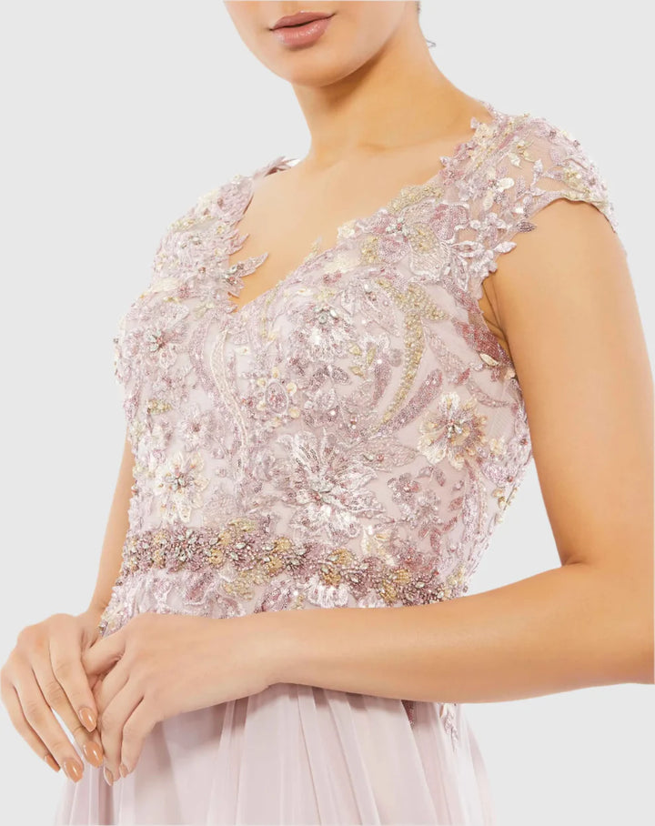 Mac Duggal 79365 Embellished Chiffon Cap Sleeve A-Line Gown