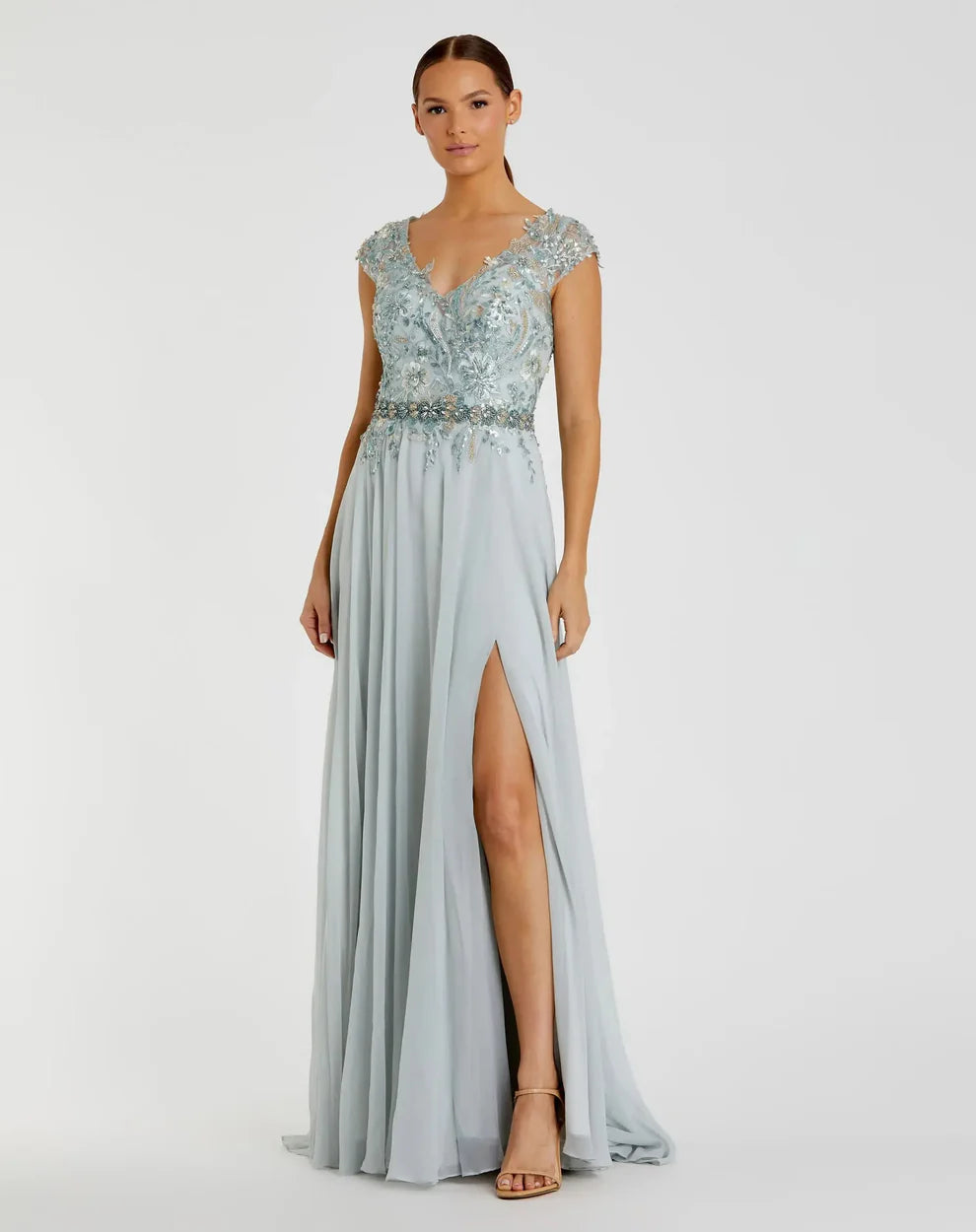 Mac Duggal 79365 Navy Embellished Chiffon Cap Sleeve A-Line Gown