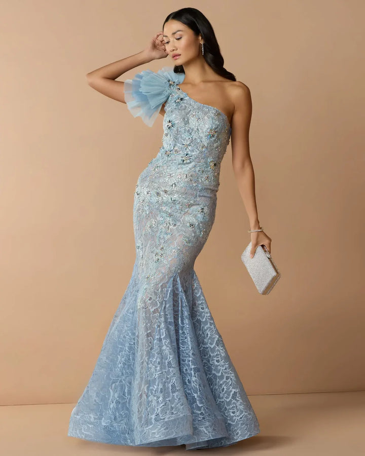 Mac Duggal 79456 Sleeveless One Shoulder Embroidered Mermaid Dress - FOSTANI.com