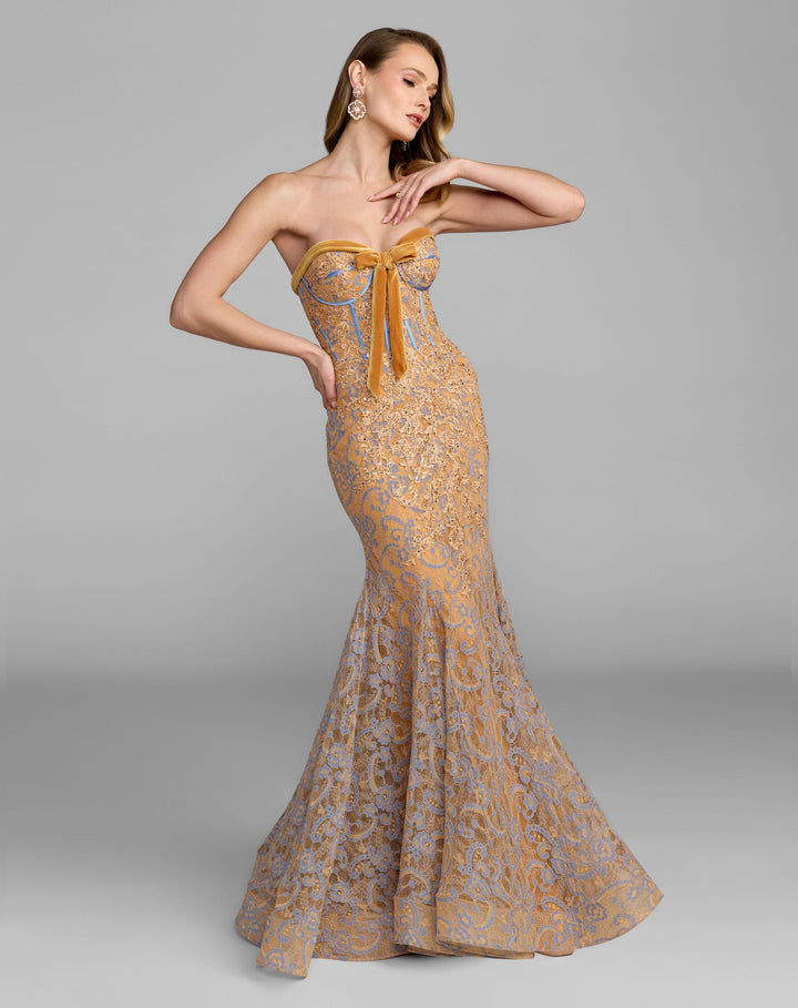 Mac Duggal 79459 Embroidered Lace Strapless Mermaid Gown