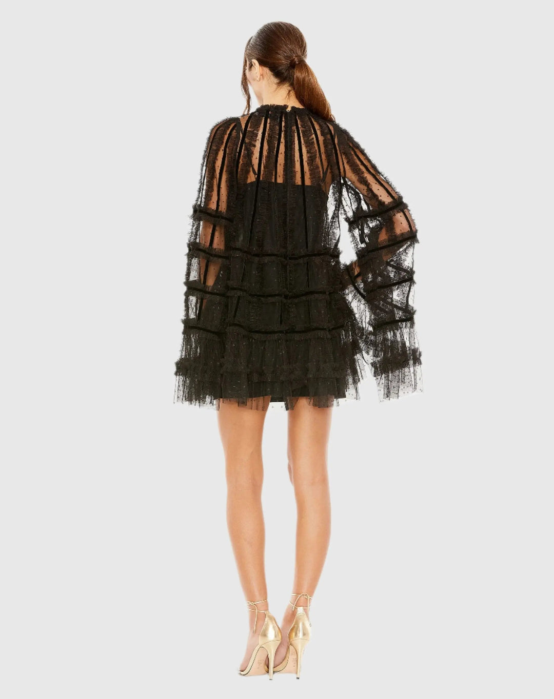 Mac Duggal 8053 High Neck Ruffle Bell Sleeve Trapeze Dress