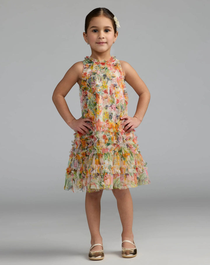 Mac Duggal 8059 Girls Floral Printed Ruffle Mini Dress