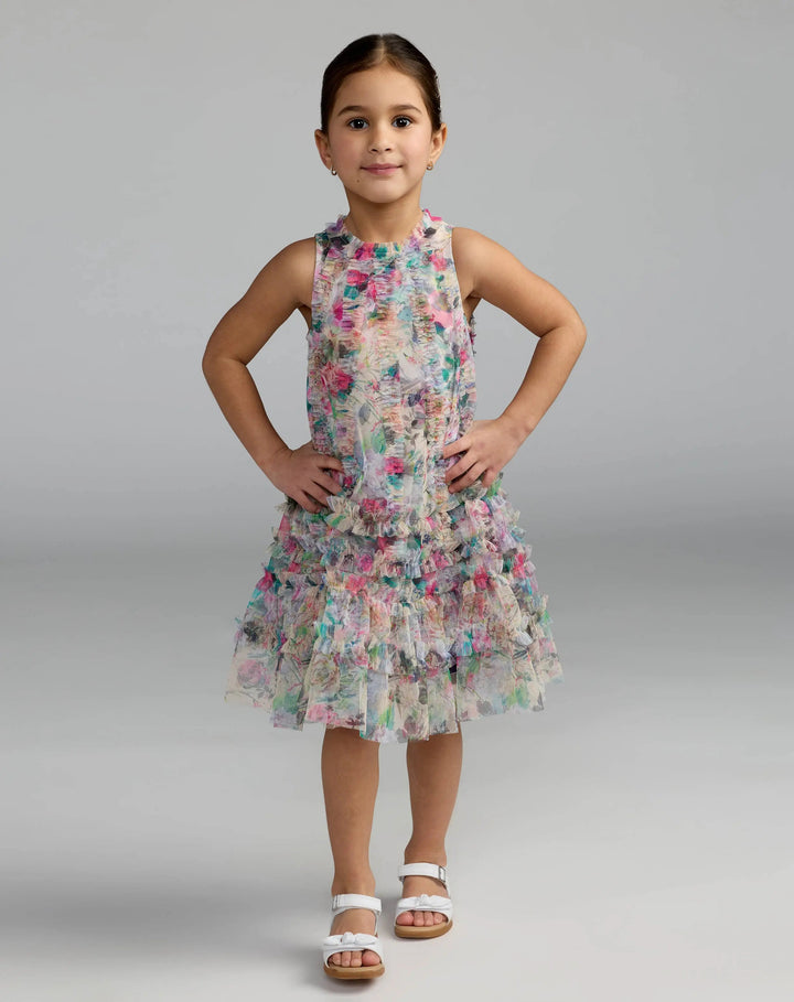 Mac Duggal 8059 Girls Floral Printed Ruffle Mini Dress