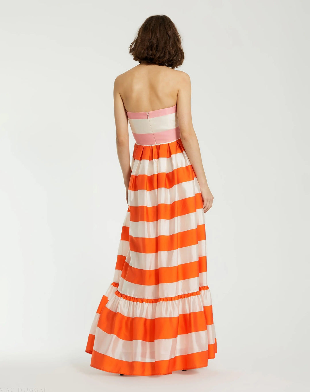 Mac Duggal 81053 Striped Organza Strapless Ruffle Maxi Dress