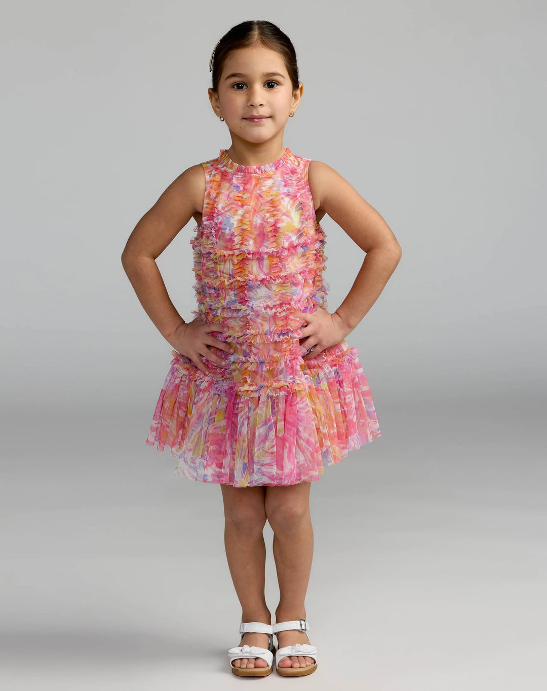 Mac Duggal 8153 Girls Multicolor Floral High Neck Sleeveless Ruffled Dress