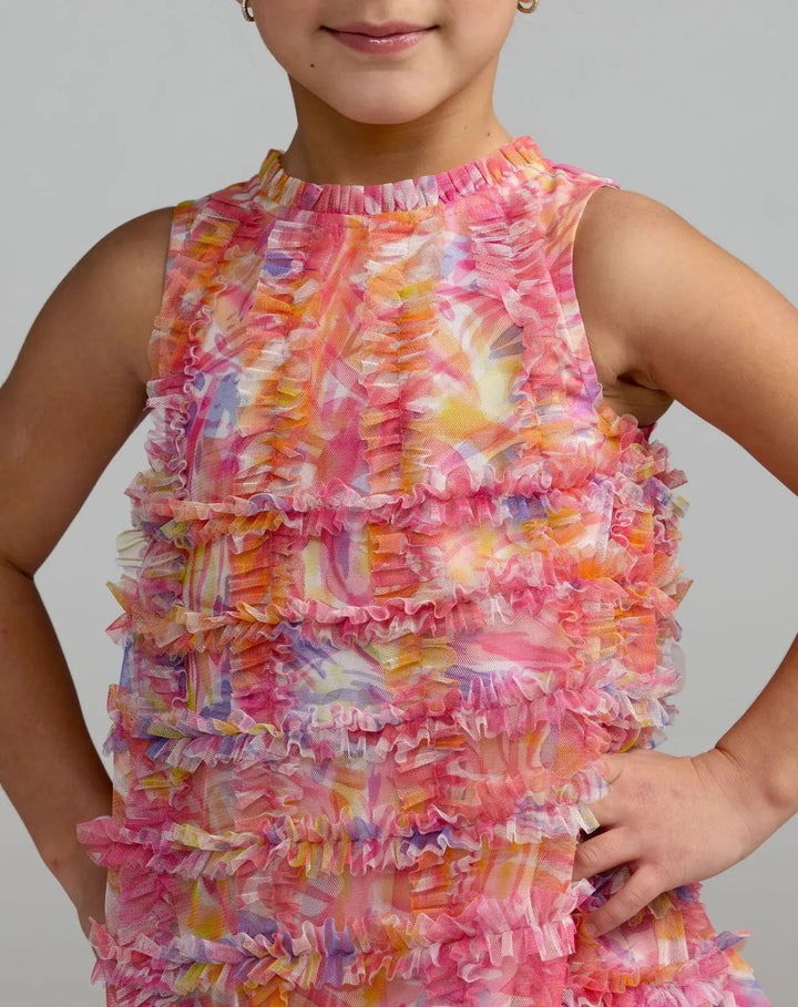 Mac Duggal 8153 Girls Multicolor Floral High Neck Sleeveless Ruffled Dress