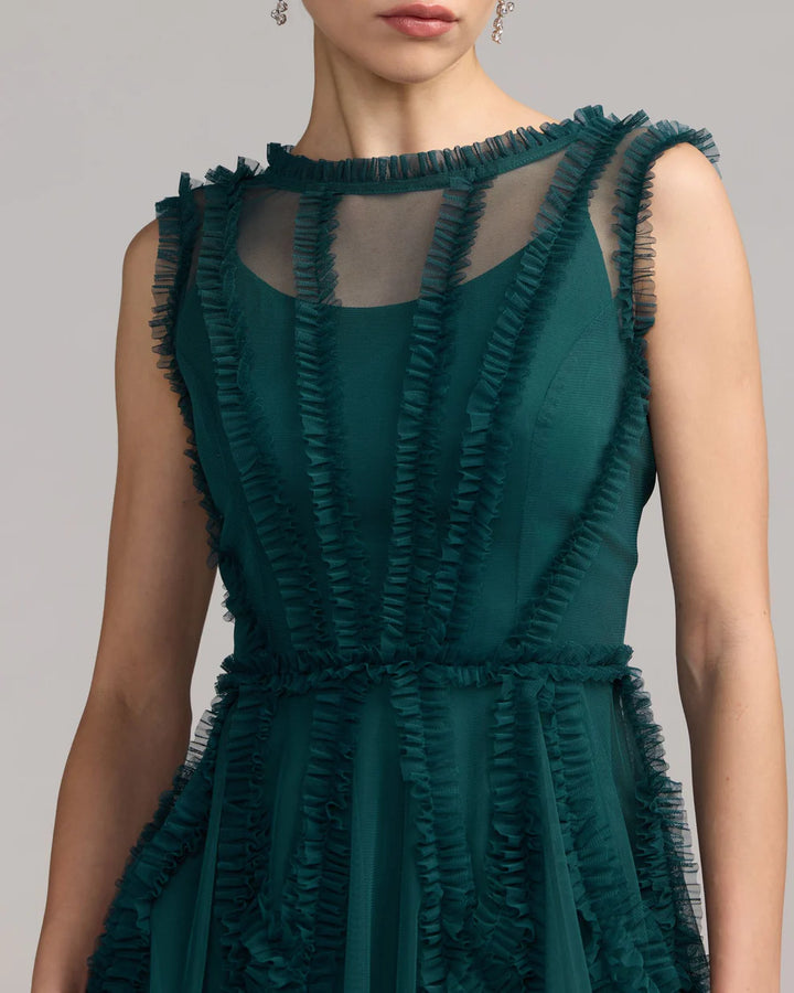 Mac Duggal 8289 Scoop Neck Sleeveless A-Line Ruffle Midi Dress