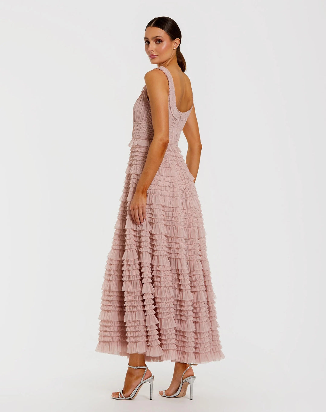 Mac Duggal 8292 Pink Micro Ruffle Sleeveless Scoop Neck Maxi Dress - FOSTANI.com