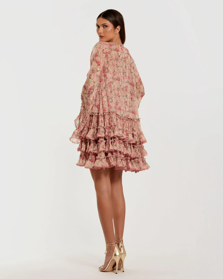 Mac Duggal 8336 Floral Long Sleeve Ruffle Mini Dress