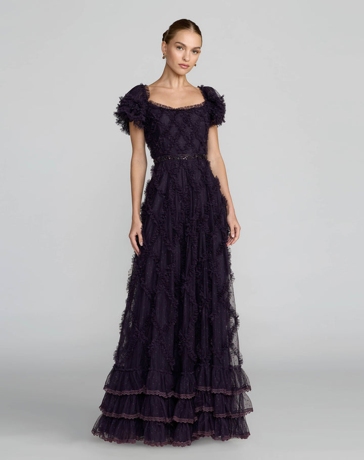 Mac Duggal 8391 Tiered Ruffle Puff Sleeve Gown