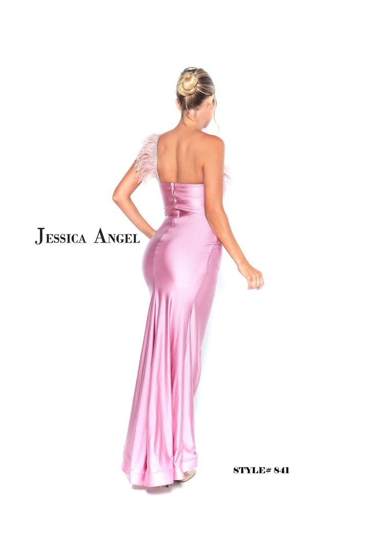 Jessica Angel 841 one shoulder jersey gown back view