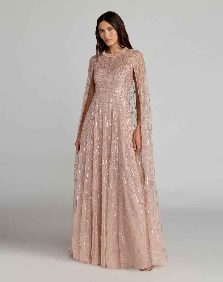 Mac Duggal 8415 Embellished High Neck Gown With Cape Sleeves