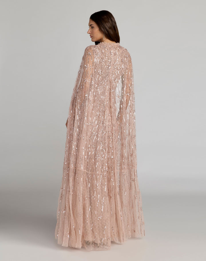 Mac Duggal 8415 Embellished High Neck Gown With Cape Sleeves