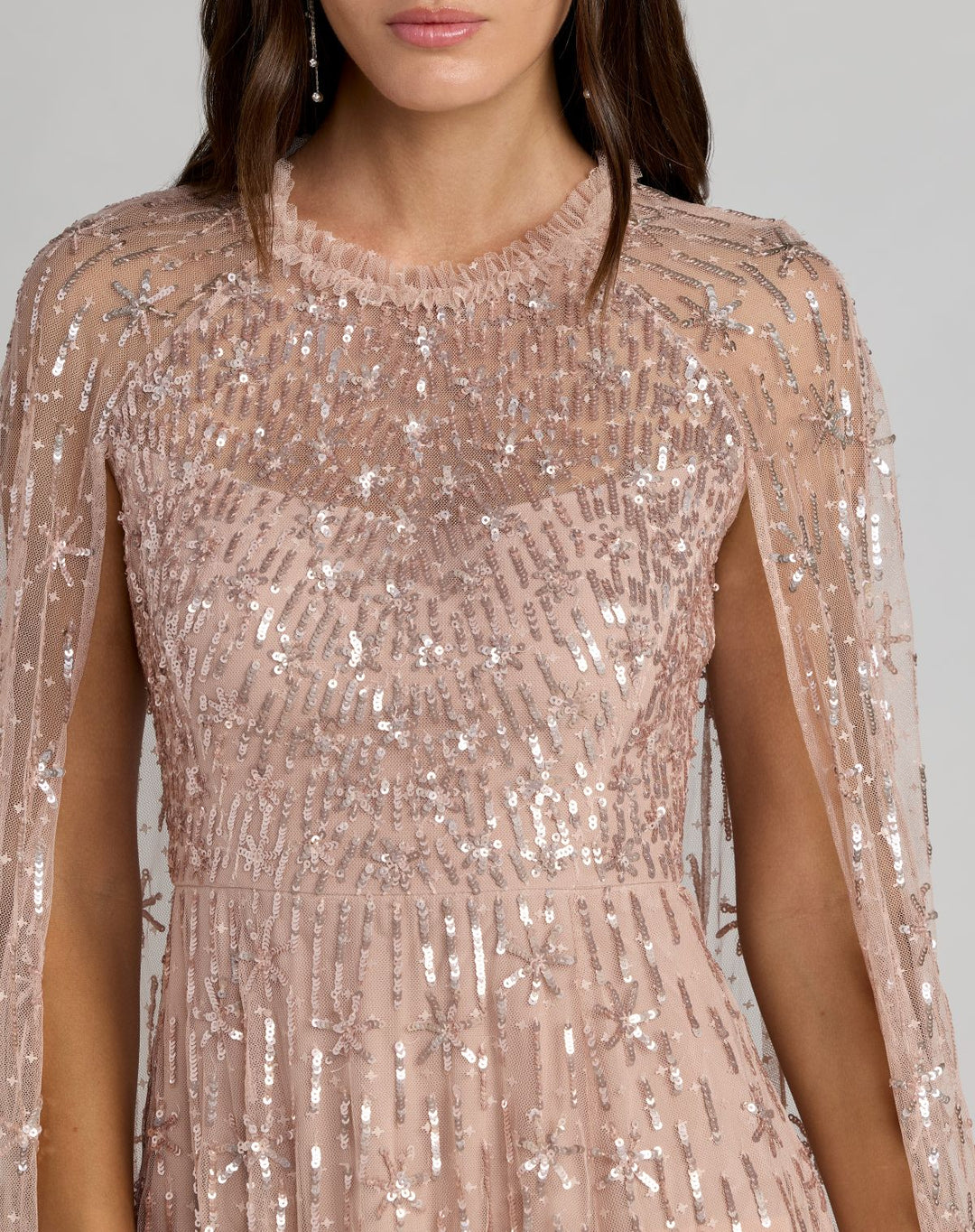 Mac Duggal 8415 Embellished High Neck Gown With Cape Sleeves