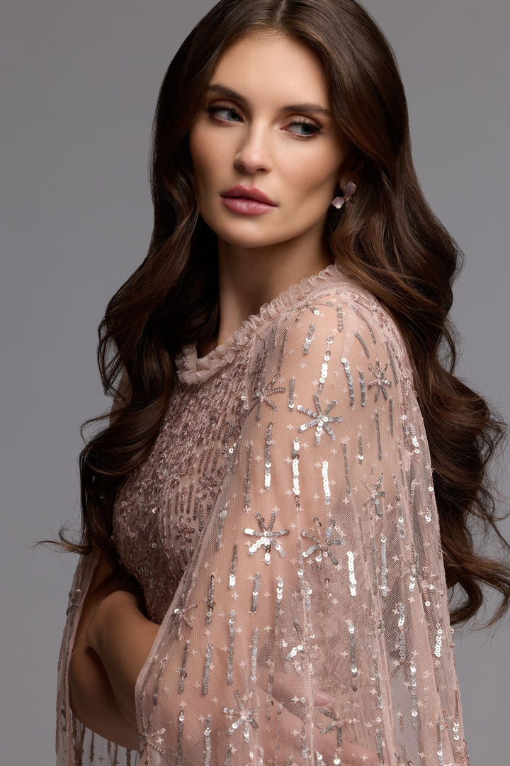Mac Duggal 8415 Embellished High Neck Gown With Cape Sleeves