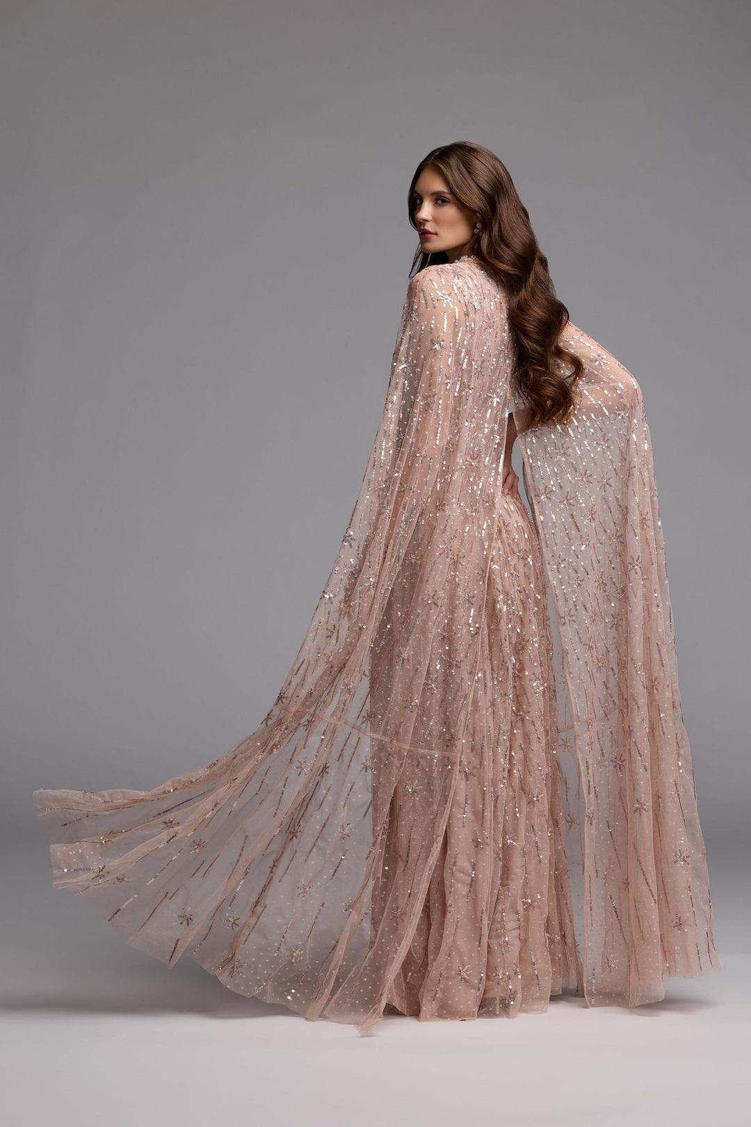 Mac Duggal 8415 Embellished High Neck Gown With Cape Sleeves