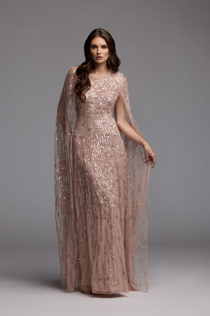 Mac Duggal 8415 Embellished High Neck Gown With Cape Sleeves