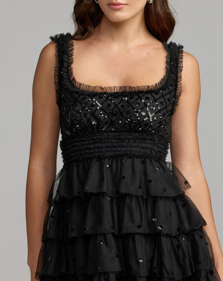 Mac Duggal 8417 Sleeveless Sequin Tiered Ruffle Mini Dress
