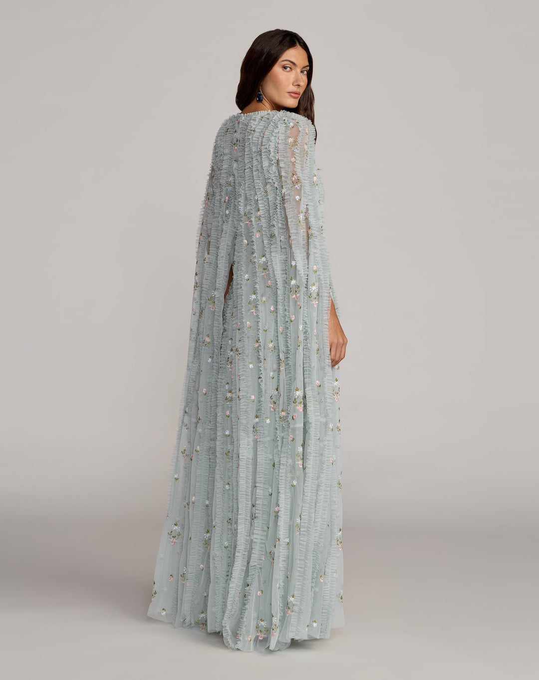 Mac Duggal 8444 Embroidered High Neck Cape Sleeve Gown
