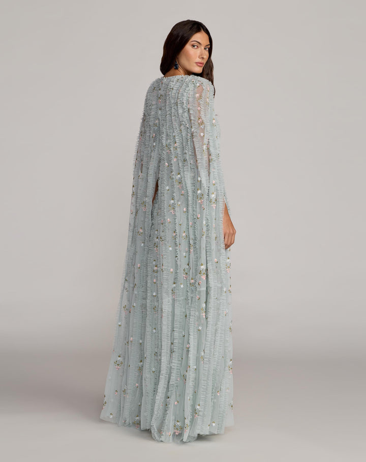 Mac Duggal 8444 Embroidered High Neck Cape Sleeve Gown
