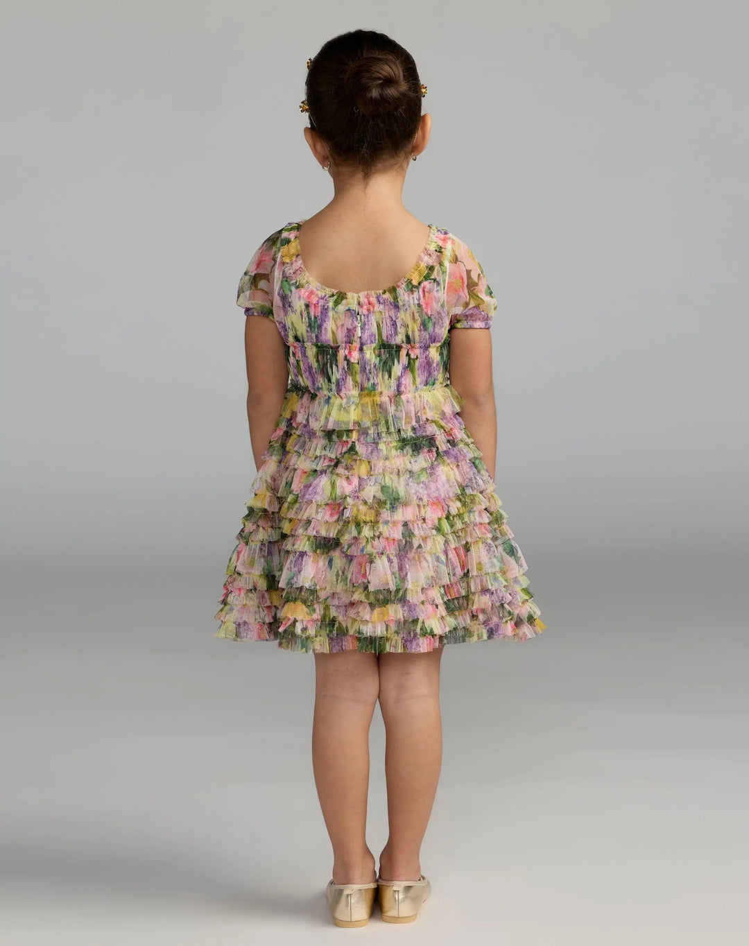 Mac Duggal 8494 Girls Multicolor Floral Scoop Neck Ruffle Dress