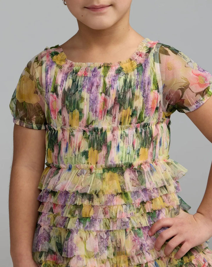 Mac Duggal 8494 Girls Multicolor Floral Scoop Neck Ruffle Dress
