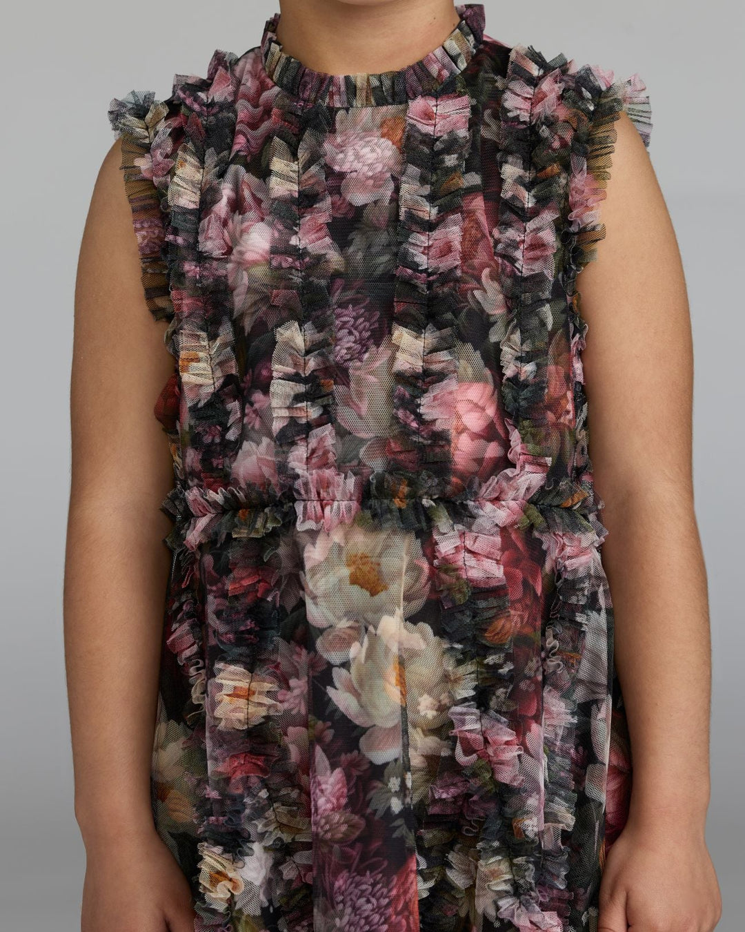 Mac Duggal 8504 Girls Black Floral High Neck Ruffle Dress