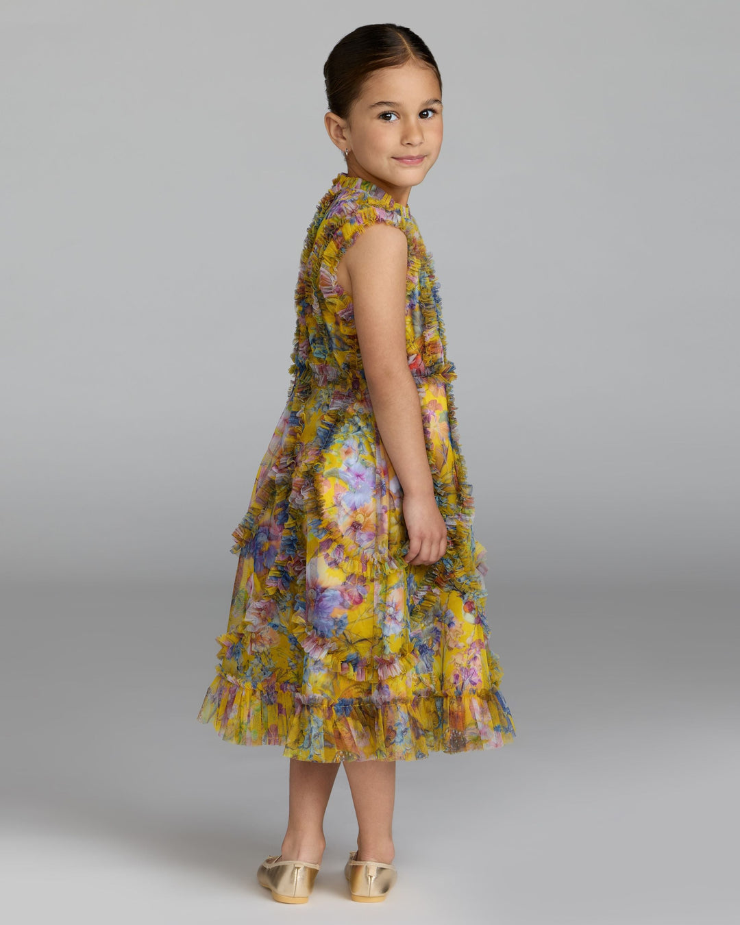 Mac Duggal 8504 Girls Black Floral High Neck Ruffle Dress