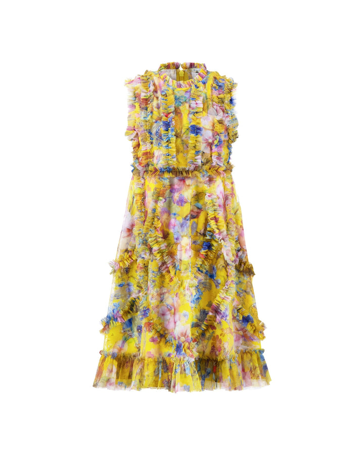 Mac Duggal 8504 Girls Black Floral High Neck Ruffle Dress
