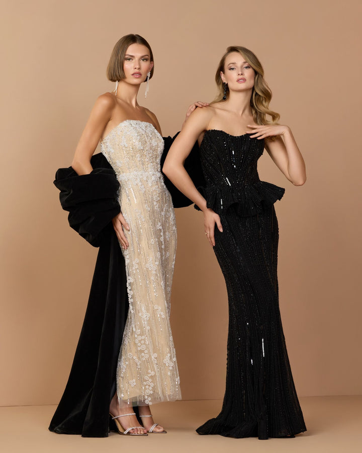 Mac Duggal 86018 Strapless Embellished Peplum Gown