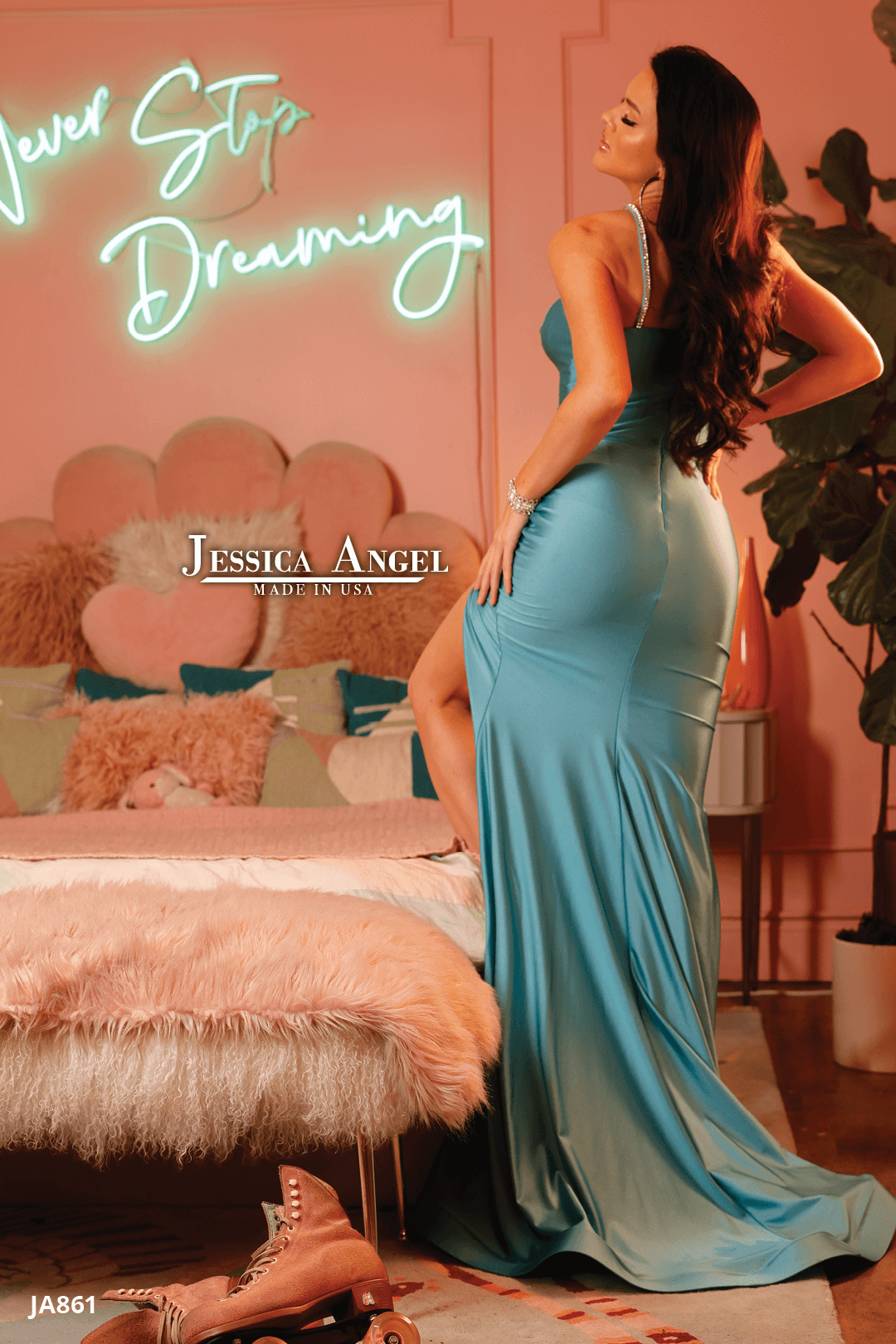 Jessica Angel 861 one shoulder gown side view