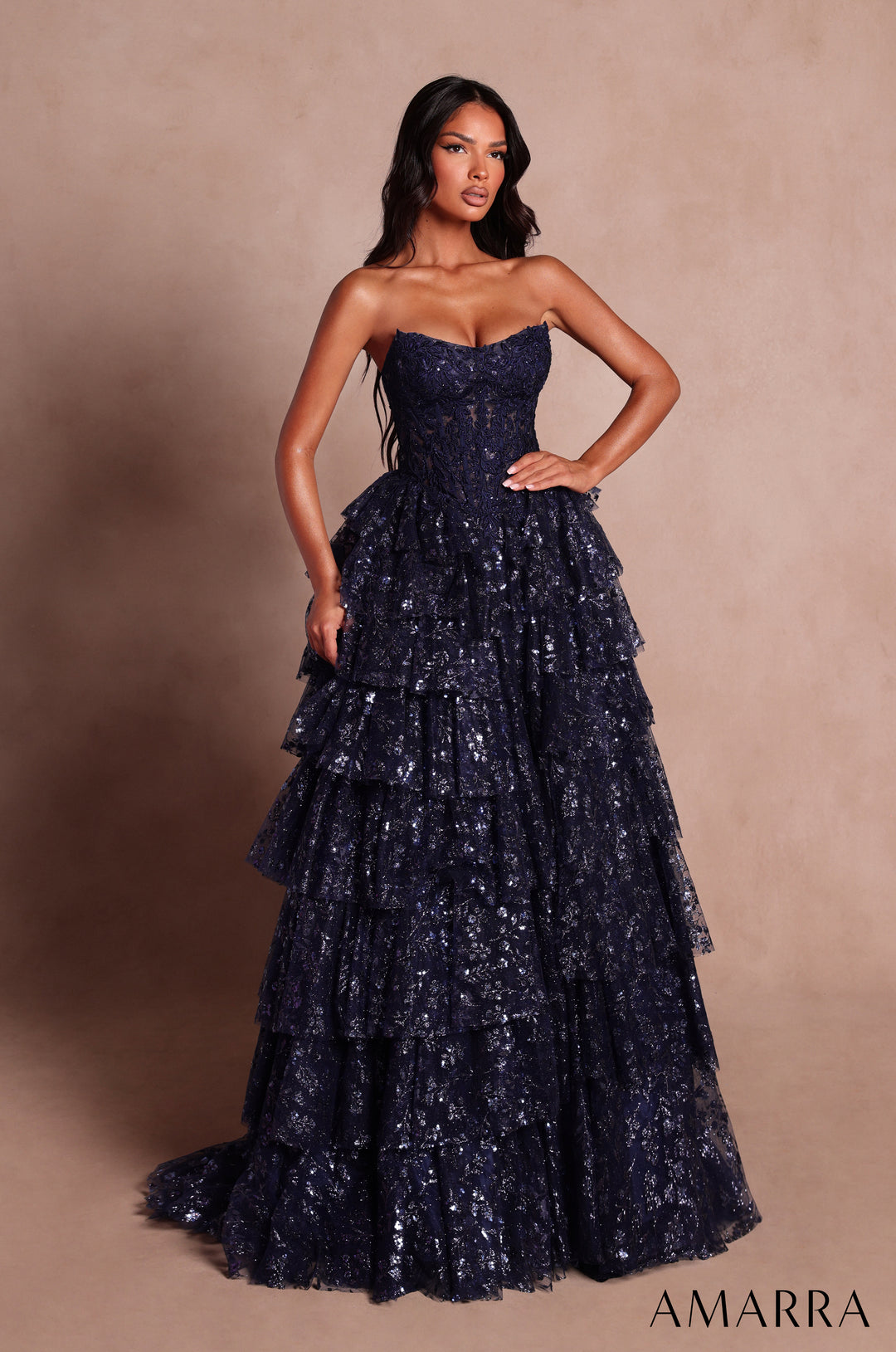 AMARRA 89483 Strapless Ruffle BallGown Prom Dress 2026
