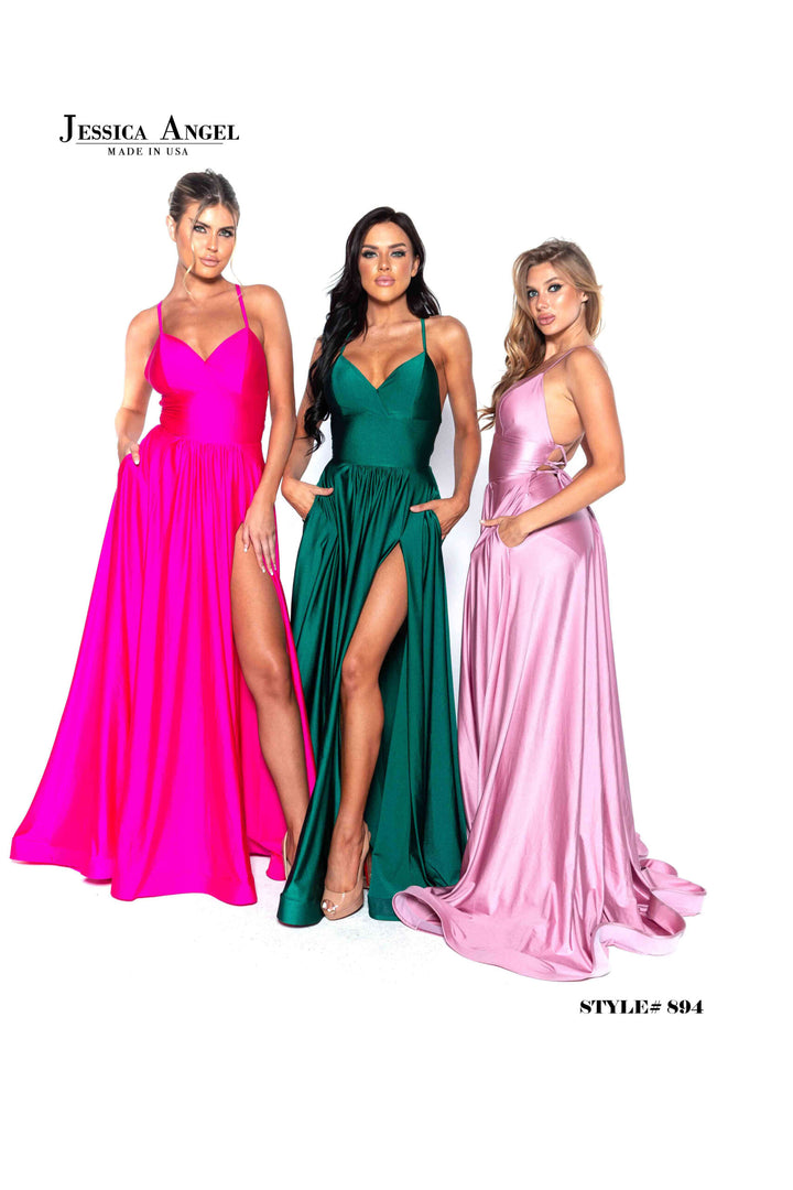 Jessica Angel 894 A-line gown group front view