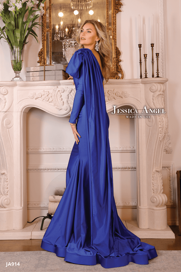 Jessica Angel 914 sculpted bow mermaid gown back view 2