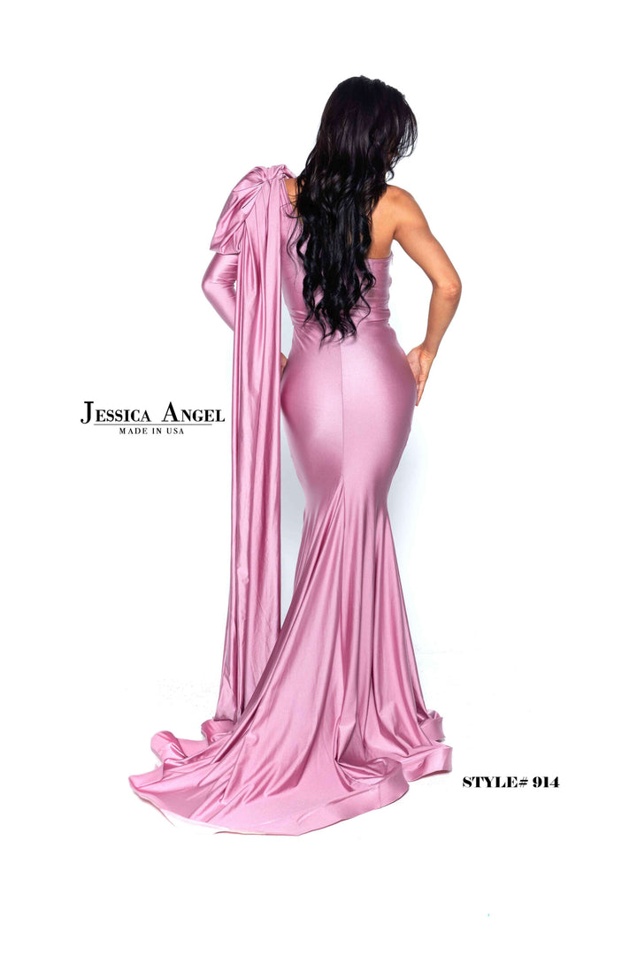 Jessica Angel 914 sculpted bow mermaid gown back view 3